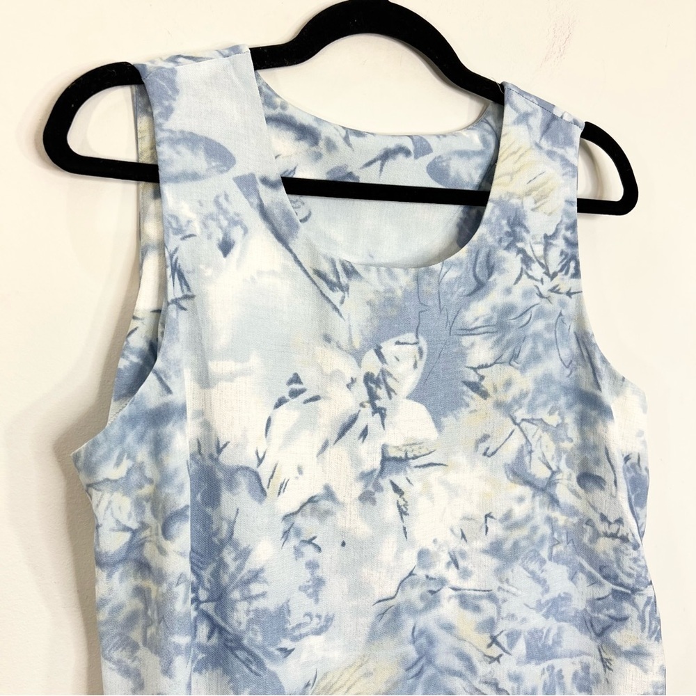 Vintage 80s 90s blue white abstract floral sleeveless long maxi shift dress 14 - Picture 6 of 11